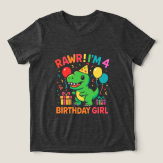T-shirt En Tri-matière Rawr I'm 4 Dinosaur Birthday Girl