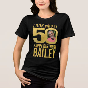 T-shirt En Tri-matière regard pour les 50 ans nom photo personnalisé en o