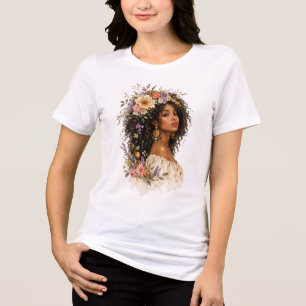 T-shirt En Tri-matière Reine Fleurie aux Cheveux Bouclés