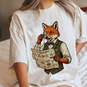 T-shirt En Tri-matière Renard Élégant Avec Monocle Et Menu Poulet