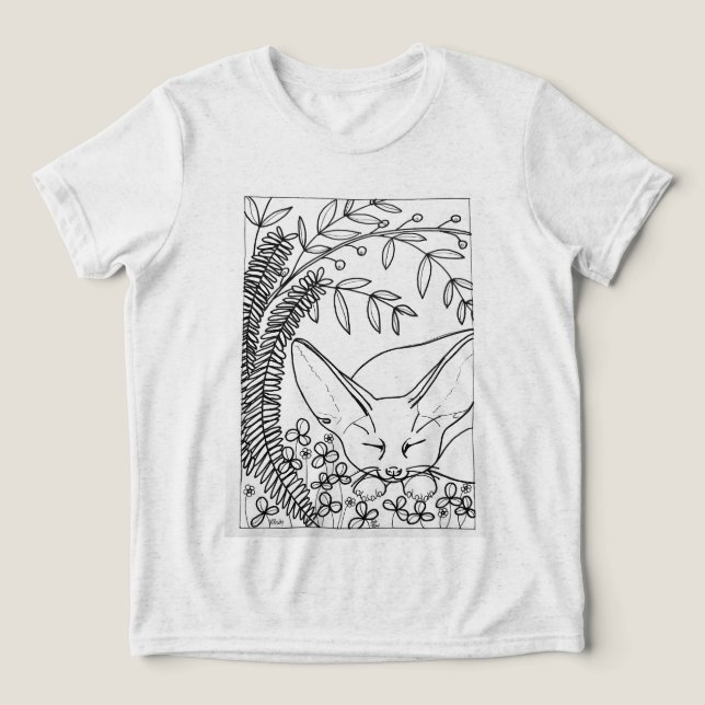 T-shirt En Tri-matière Renard fennic dormant avec des fleurs (Design Recto)