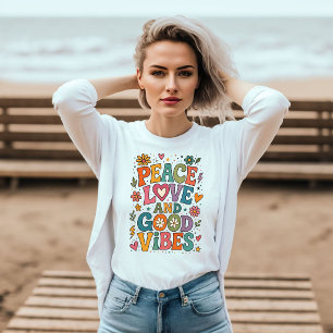 T-shirt En Tri-matière Rétro de Paix, Amour et Bonne Vibration