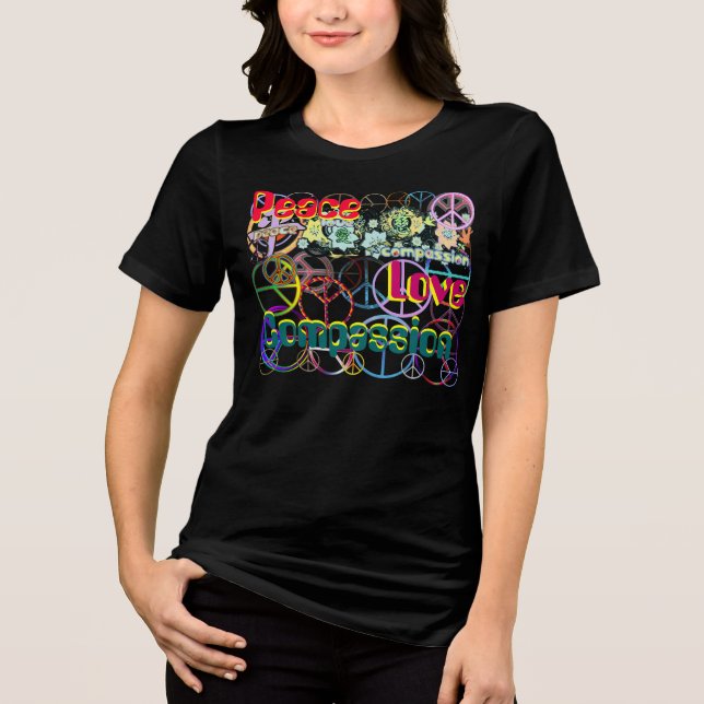 T-shirt En Tri-matière Retro Peace Love Compassion Peace Sign Collage (Recto)