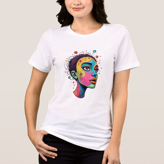 T-shirt En Tri-matière "Rêve chromatique" - Portrait Pop Art Abstrait (Recto)