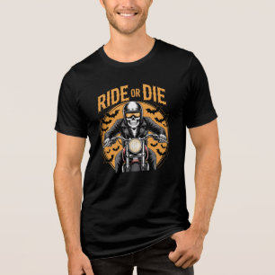 T-shirt En Tri-matière Ride Jusqu'à mon décès - Skeleton Biker Halloween