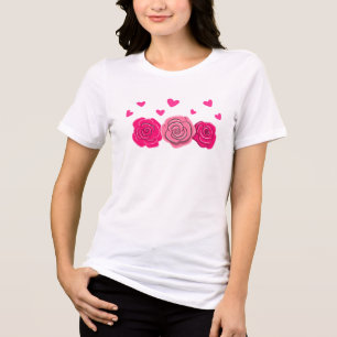 T-shirt En Tri-matière Roses Romantiques et Cœurs Élégant Saint-Valentin