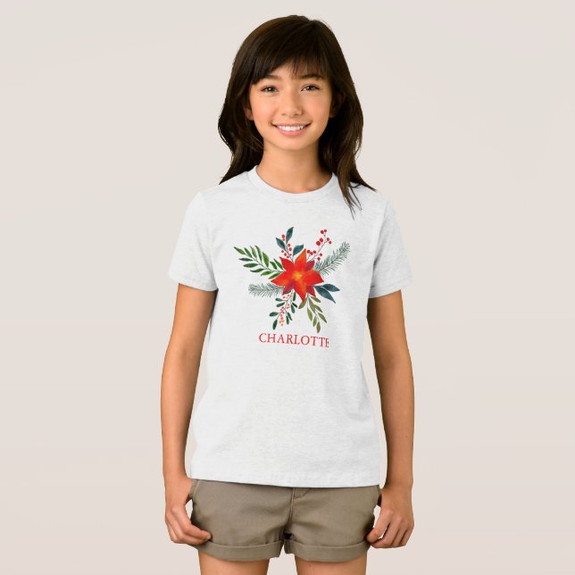 T-shirt En Tri-matière Rouge Poinsettia Joyeux Noël customisé (Recto plein)