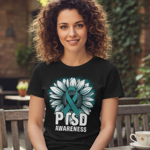 T-shirt En Tri-matière Ruban de Tournesol Teal de sensibilisation au SSPT