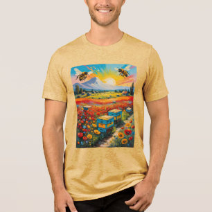 T-shirt En Tri-matière Ruches Coquelicots Et Abeilles Avec Lever De Solei