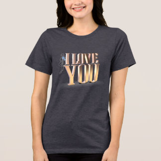 T-shirt En Tri-matière Saint Valentin 3D d'or Je t'aime gris foncé