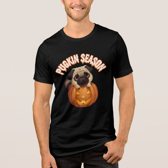 T-shirt En Tri-matière Saison Pugkin mignon Halloween Carlin Design (Recto)