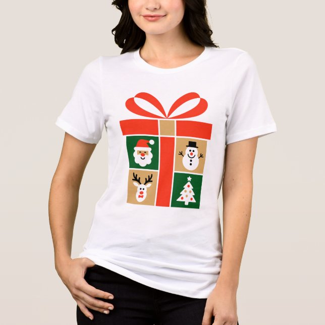 T-shirt En Tri-matière Santa, Reindeer, Snowman & Tree Art (Recto)