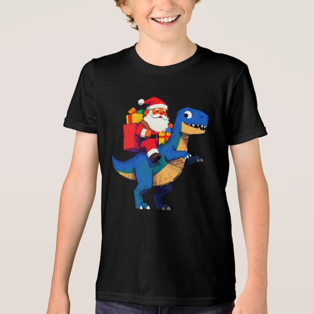T-shirt En Tri-matière Santa Riding Dinosaur T Rex Funny Christmas  (Recto)