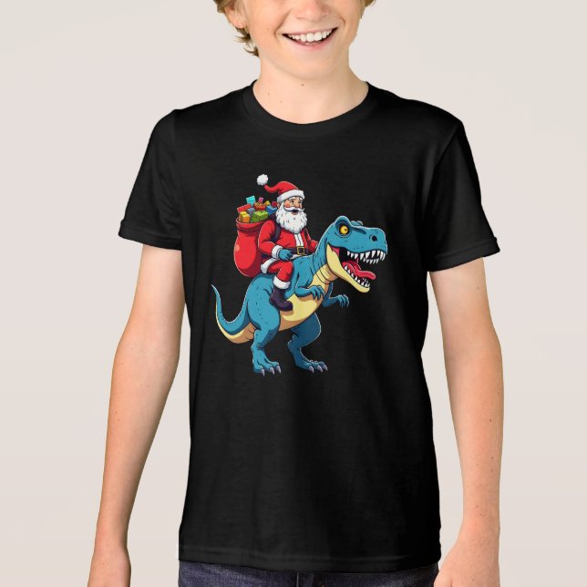 T-shirt En Tri-matière Santa Riding Dinosaur T Rex Funny Christmas  (Recto)