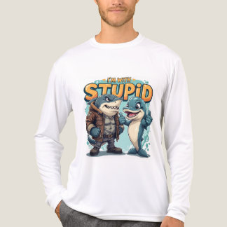 T-shirt En Tri-matière Shark and Dolphin "I'm With Stupid" Funny design