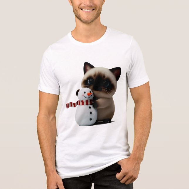 T-shirt En Tri-matière Siamese Kitten Hugging Snowman – Cozy Christmas Ar (Recto)