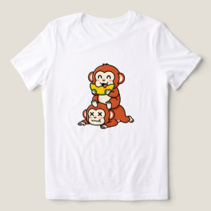 T-shirt En Tri-matière Singe Mignon Mangeant de la Pastèque, Art de Pile