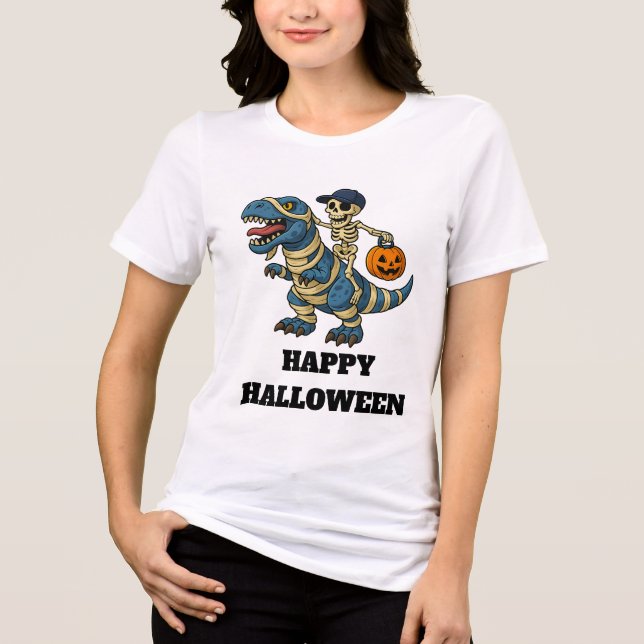 T-shirt En Tri-matière Skeleton Riding T-Rex Halloween (Recto)