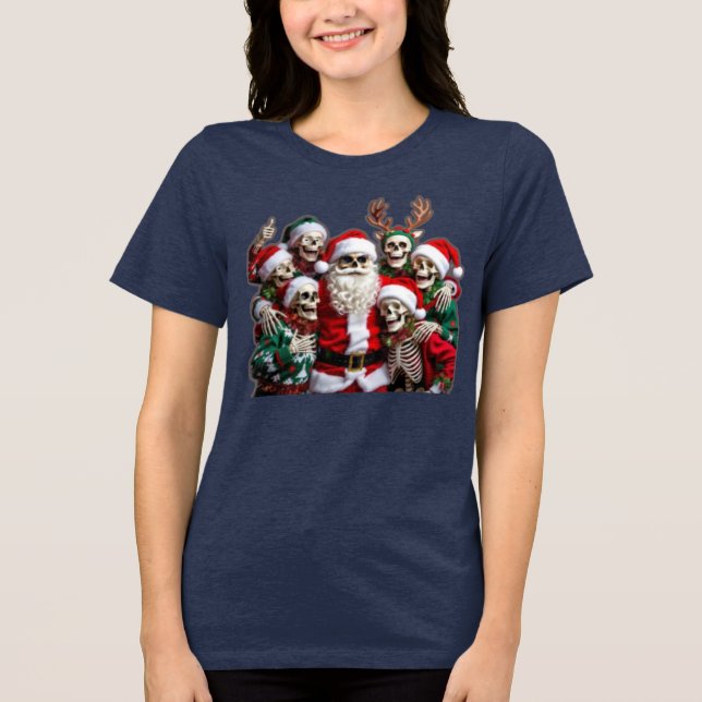 T-shirt En Tri-matière Skeleton Santa Christmas Group Photo – Festive 3D  (Recto)