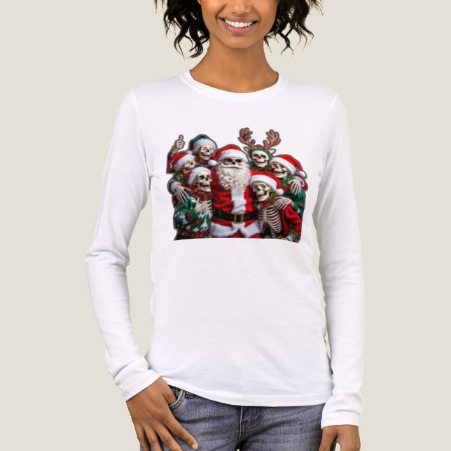 T-shirt En Tri-matière Skeleton Santa Christmas Group Photo – Festive 3D  (Recto)