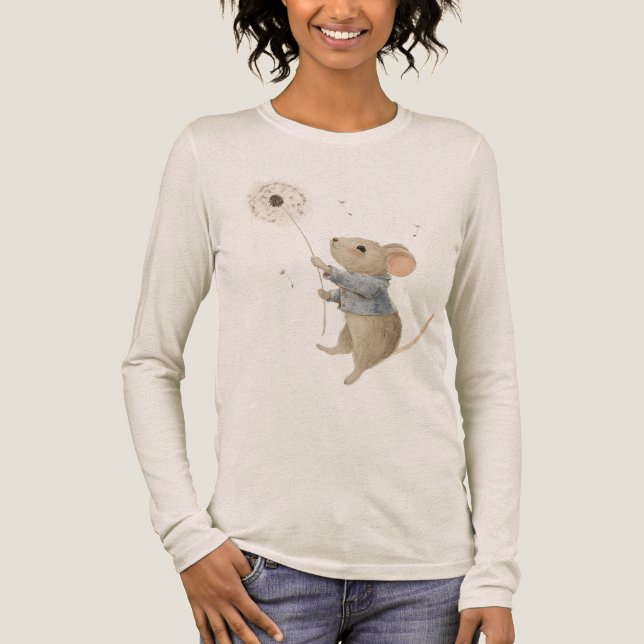 T-shirt En Tri-matière souris mignonne vole sur le pissenlit (Recto)