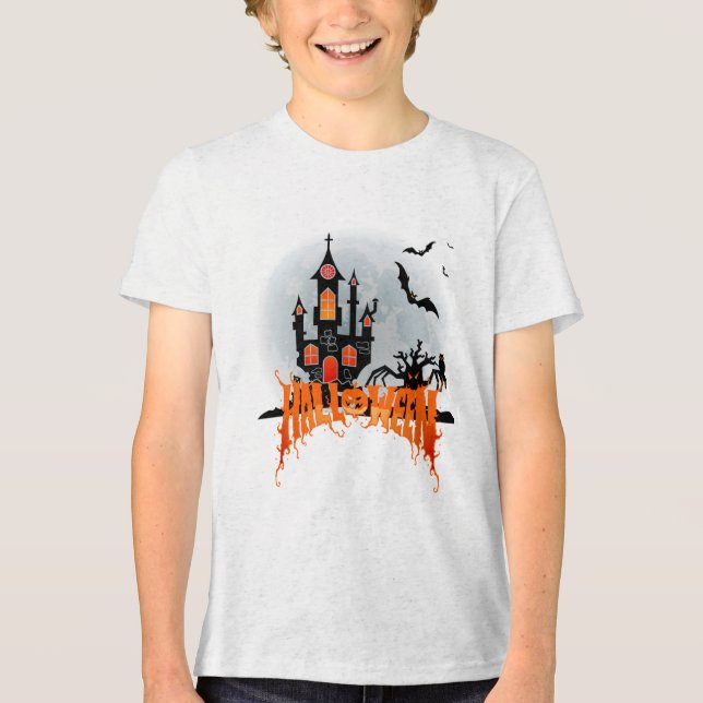T-shirt En Tri-matière Spooky Haunted Castle Halloween Youth Bats Trick  (Recto)