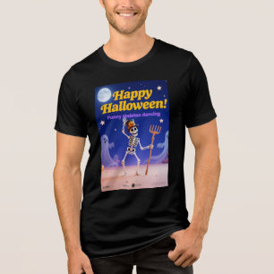 T-shirt En Tri-matière Squelette drôle dansant avec bannière "Joyeux Hall