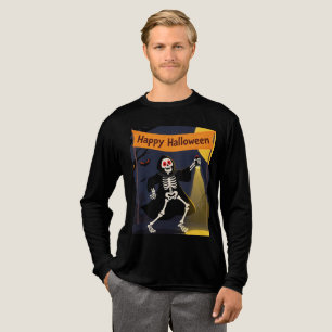 T-shirt En Tri-matière Squelette drôle dansant avec bannière "Joyeux Hall