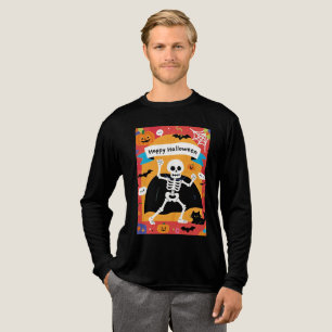 T-shirt En Tri-matière Squelette drôle dansant avec bannière "Joyeux Hall
