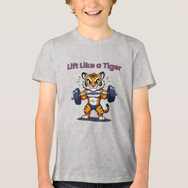 T-shirt En Tri-matière **Strong Tiger – Cute Tiger Lifting Weights Illust (Recto)