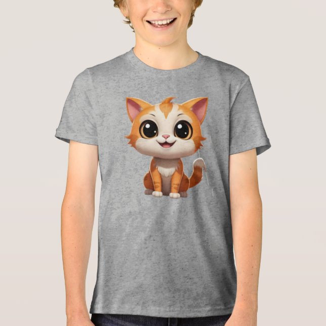 T-shirt En Tri-matière Style de dessin animé de chat orange mignon - 8973 (Recto)