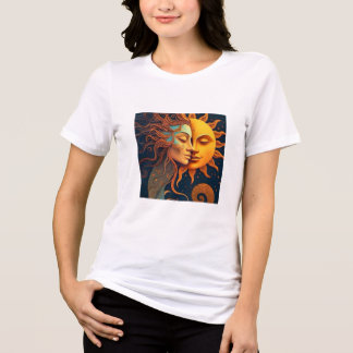 T-shirt En Tri-matière Sun and Moon Face T-Shirt – Celestial Art Tee for
