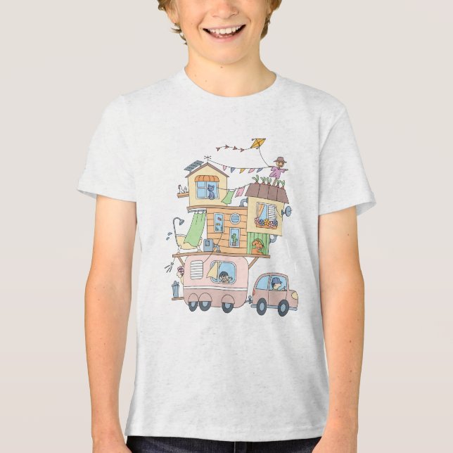 T-shirt En Tri-matière Sur la route Famille Camping Trailer (Recto)