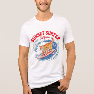 T-shirt En Tri-matière Surfeur de chat d'été - Cadeau de coucher de solei