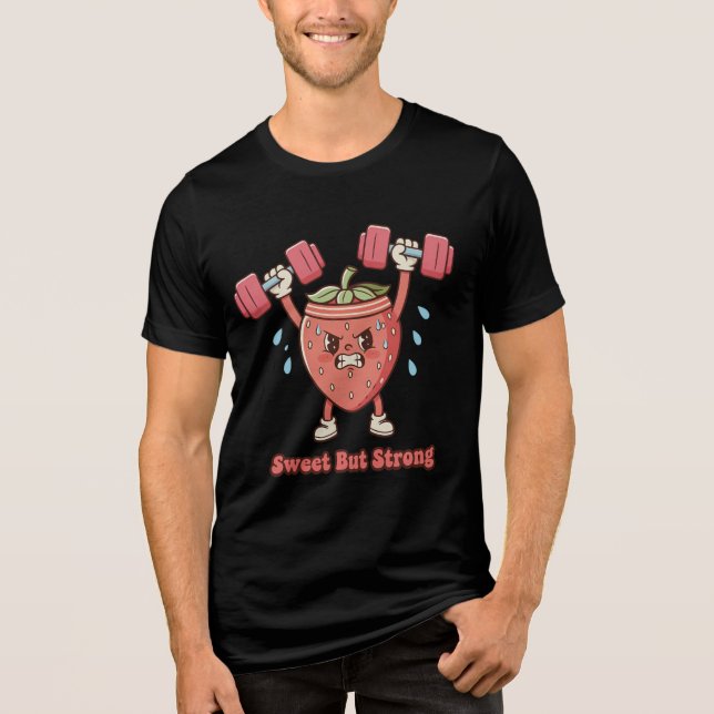 T-shirt En Tri-matière Sweet But Strong – Strawberry Gym Cartoon (Recto)