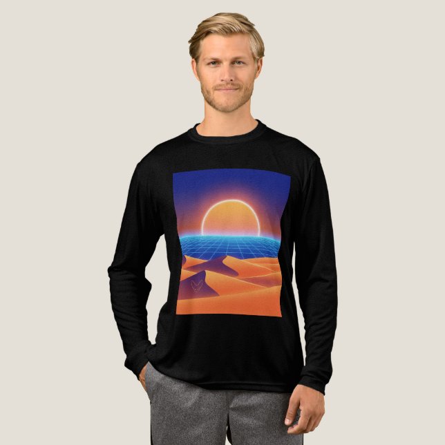 T-shirt En Tri-matière Synthwave Desert Sunset - Neon Fox Horizon (Recto complet)