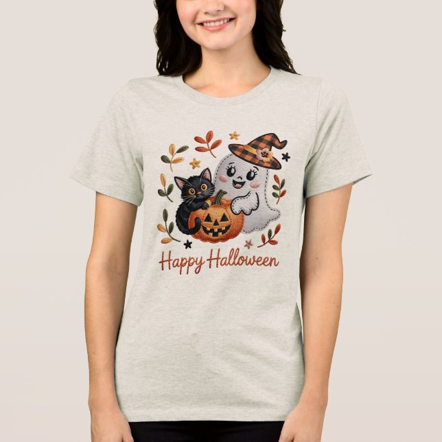 T-shirt En Tri-matière T-shirt d'Halloween mignon - Broderie Whimsical (Recto)
