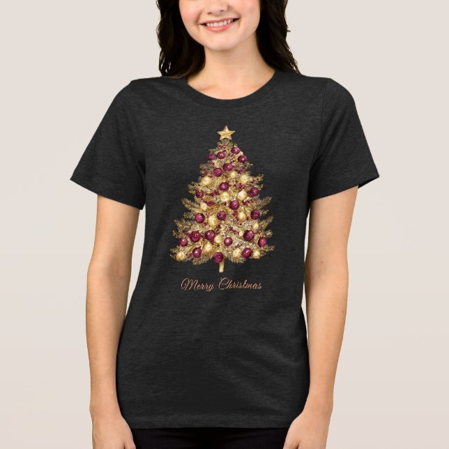 T-shirt En Tri-matière T-shirt femme Gold Burgundy Christmas Tree (Recto)
