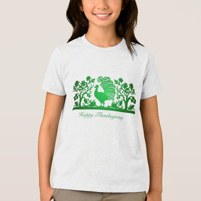T-shirt En Tri-matière T-shirt vert Thanksgiving Turkey Floral (Recto)