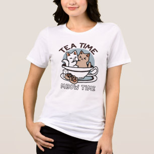 T-shirt En Tri-matière Tea Time Meow Time - Cute Cat and Tea Design