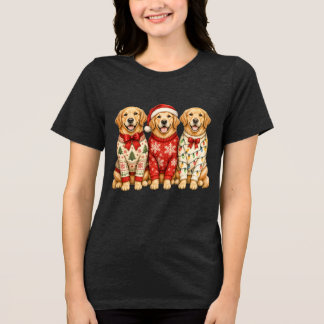 T-shirt En Tri-matière Tenue de Noël pour Retriever doré avec des lumière