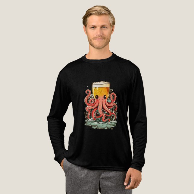 T-shirt En Tri-matière Tête de bière pieuvre graphique Tee (Recto complet)