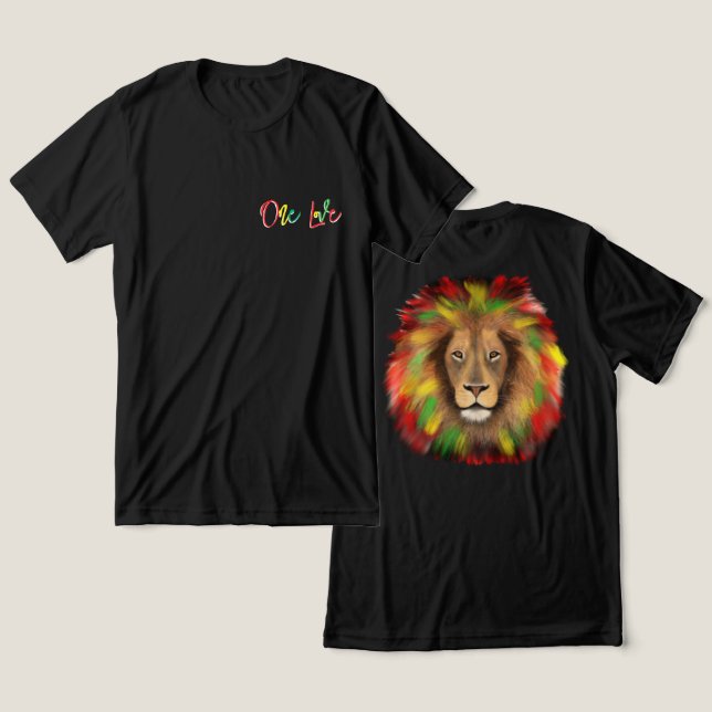 T-shirt En Tri-matière tête de lion rasta rouge vert jaune Jamaïque un am (Design Recto & Verso)