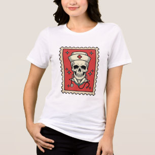 T-shirt En Tri-matière Timbre Rétro Drôle Crâne d'Infirmière_1