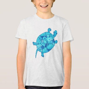 T-shirt En Tri-matière Tortue tourbillon fractale - bleu cobalt et turquo