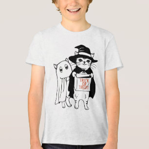 T-shirt En Tri-matière Trick ou traiter Halloween Chat sorcier fantôme