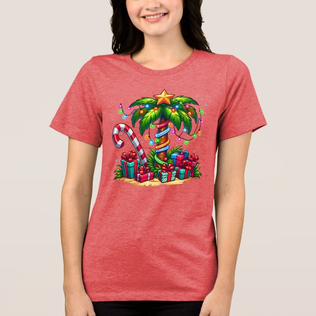T-shirt En Tri-matière Tropical Christmas Holiday Palm Tree (Recto)