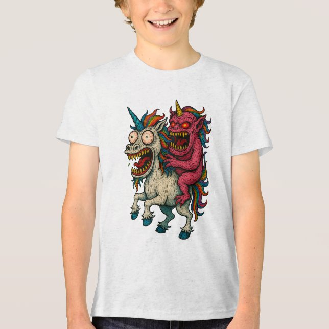 T-shirt En Tri-matière Unicorne folle et monstre du cerveau (Recto)