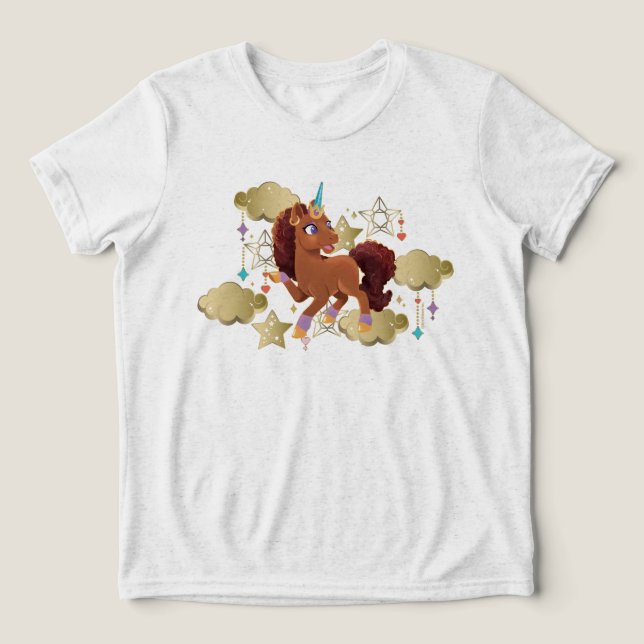 T-shirt En Tri-matière Unique aux étoiles et aux nuages Unicorne (Design Recto)
