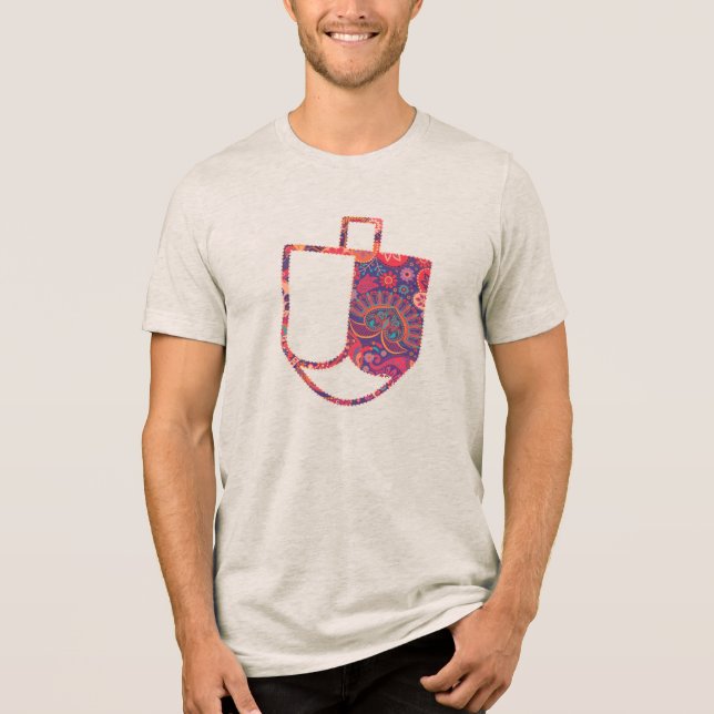 T-shirt En Tri-matière Unique Dreidel Faux Applique Hanoukka (Recto)